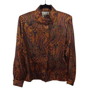 Le Caviar Womens Button Down Shirt Size 8 Shoulder Pads Blouse Artsy Retro